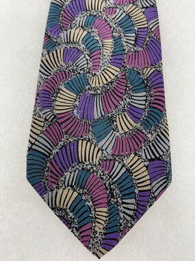 Missoni Cravatte Men's Silk Tie Abstract Geometric Fan Pattern Purple Spain Made